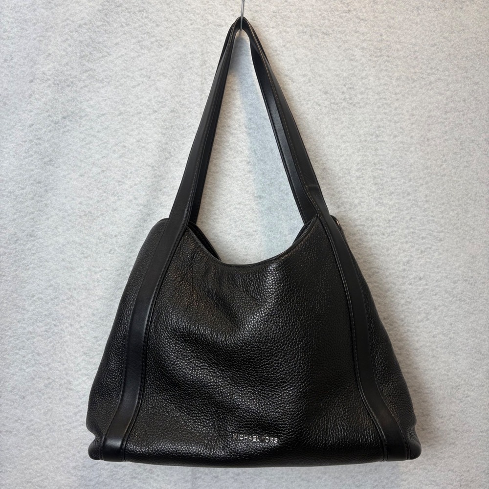 Michael Kors Rosemary Large Pebbled Leather Shoulder Bag Black Silver